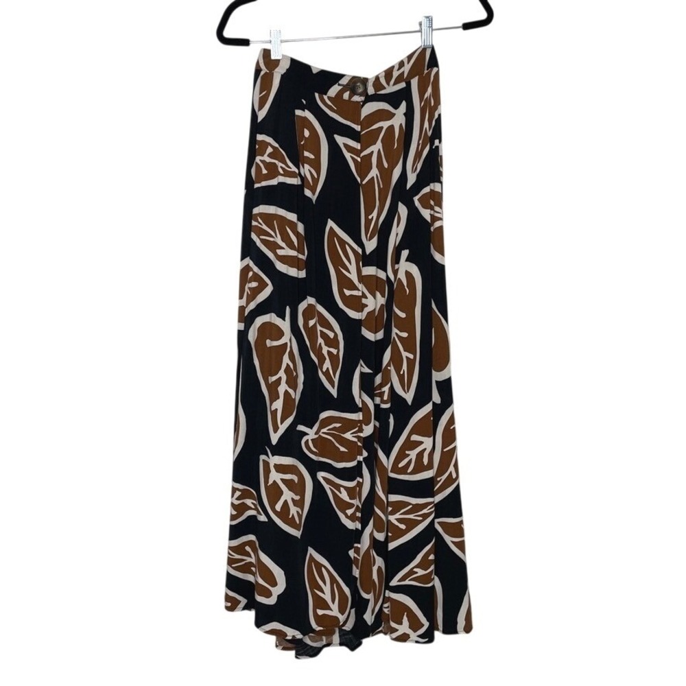 Who What Wear Maxi Skirt Womens Sz 2 Black Brown Abstract Leaf Print Earthy Boho - Picture 2 of 9
